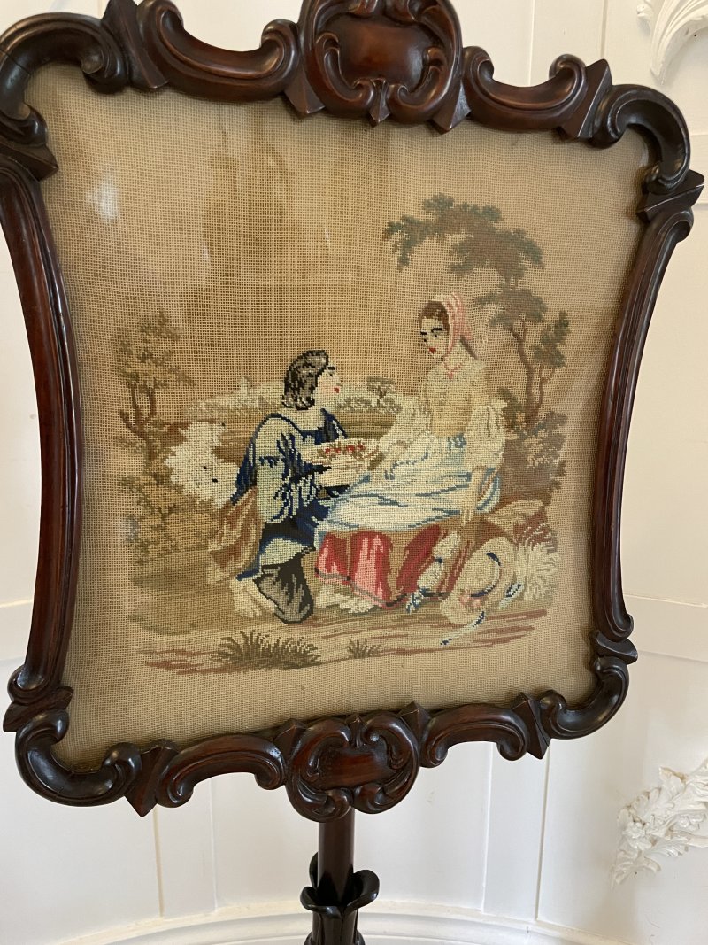 Antique Victorian Quality Carved Rosewood Pole Screen - Image 6